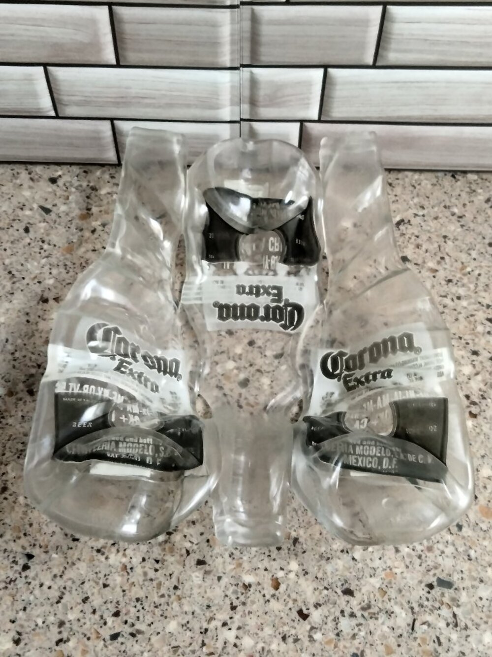 New Melted Glass 3 Corona Bottles Plate/Shallow Bowl